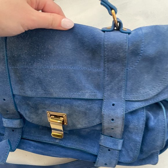 Proenza Schouler PS1 Blue Suede Satchel Bag Envelope Flap With Buckle - Picture 16 of 16
